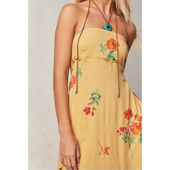 Free People Bohemian Rosie Posie Strapless Midi Dress Yellow Floral Size Large - Picture 4 of 11